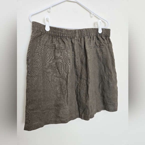 Garnet Hill Brown Linen Skirt, Front Pockets, Elastic Waist | Size 14 - Picture 4 of 5